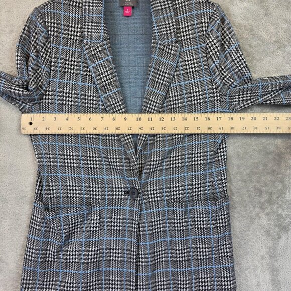 Vince Camuto Blazer Womens 8 Black Blue Plaid Houndstooth One Button Jacket - Picture 5 of 11